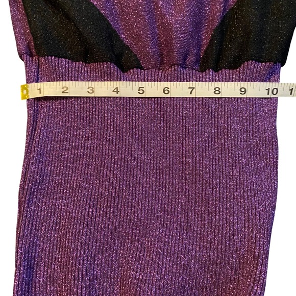 CENIT Knit Sparkly V Chevron Dolman Sleeve Sweater Top Purple Silver Black M - Picture 9 of 10